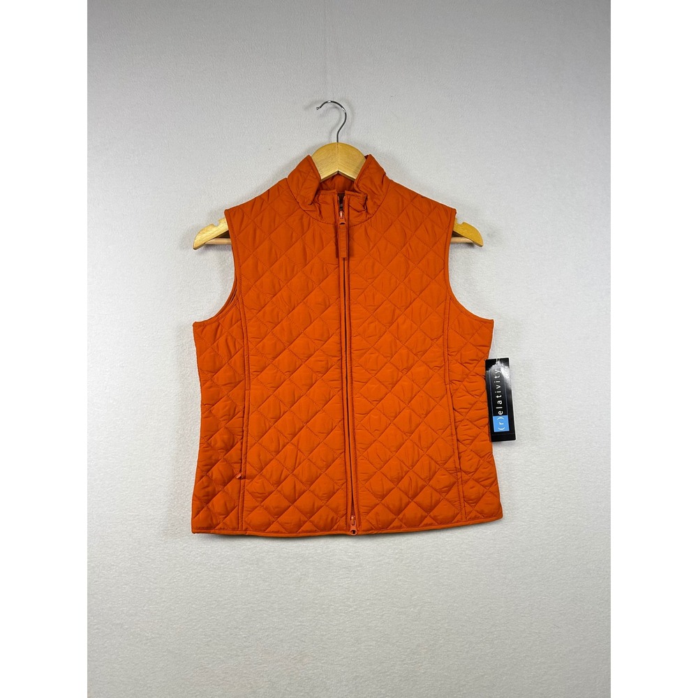 Relativity Petite Quilted Puffer Vest Orange Stand‎ Collar Zip Front PS NWT